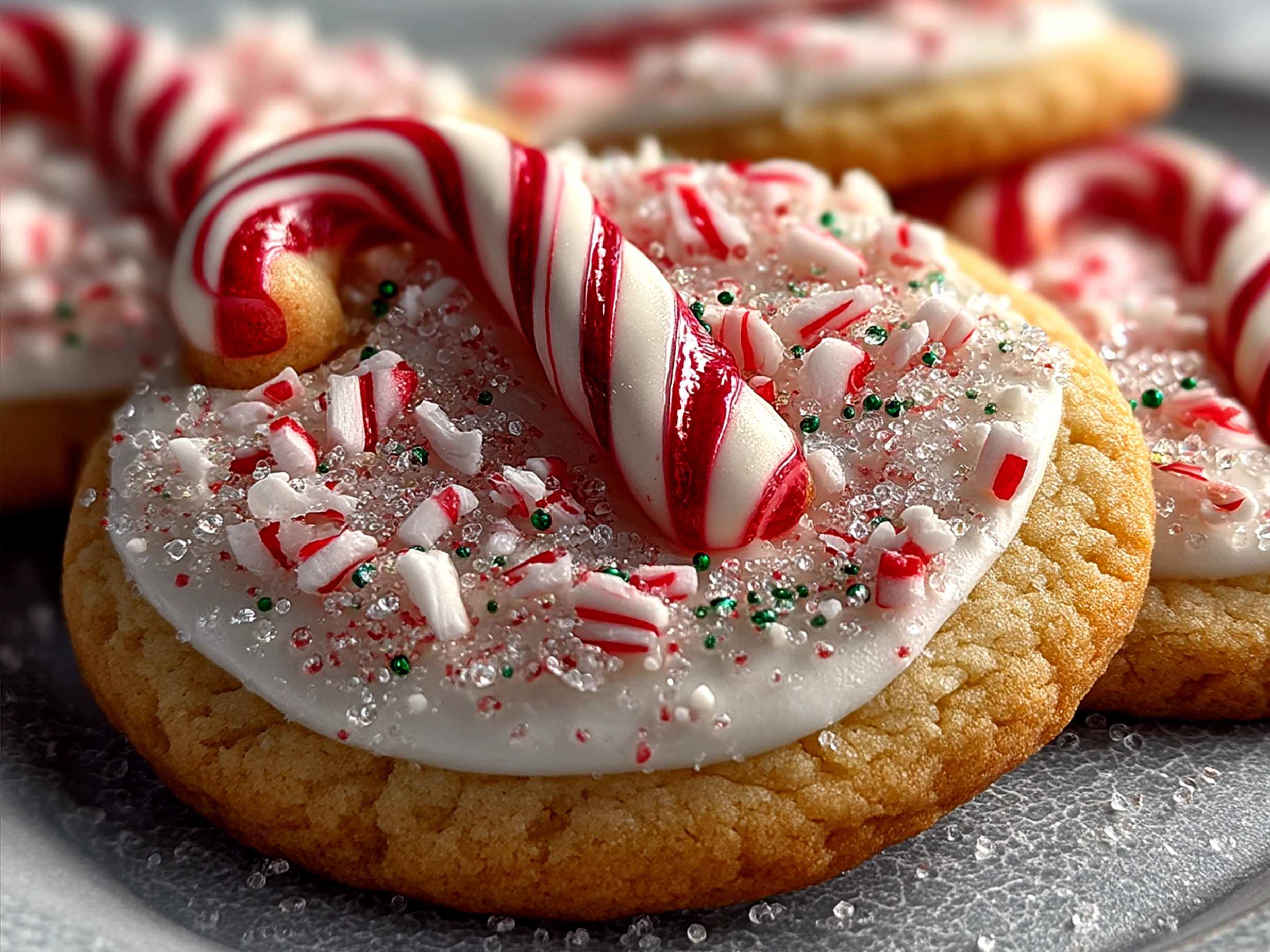 Finished Candy Cane Cookies arranged on a festive plate