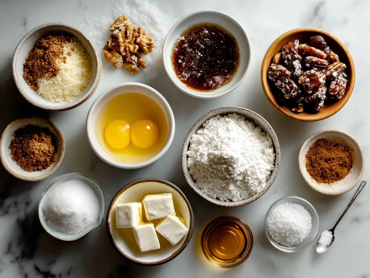 Ingredients for Caramelized Apple Samoas including apples, coconut sugar, cinnamon, coconut oil, flours, and shredded coconut