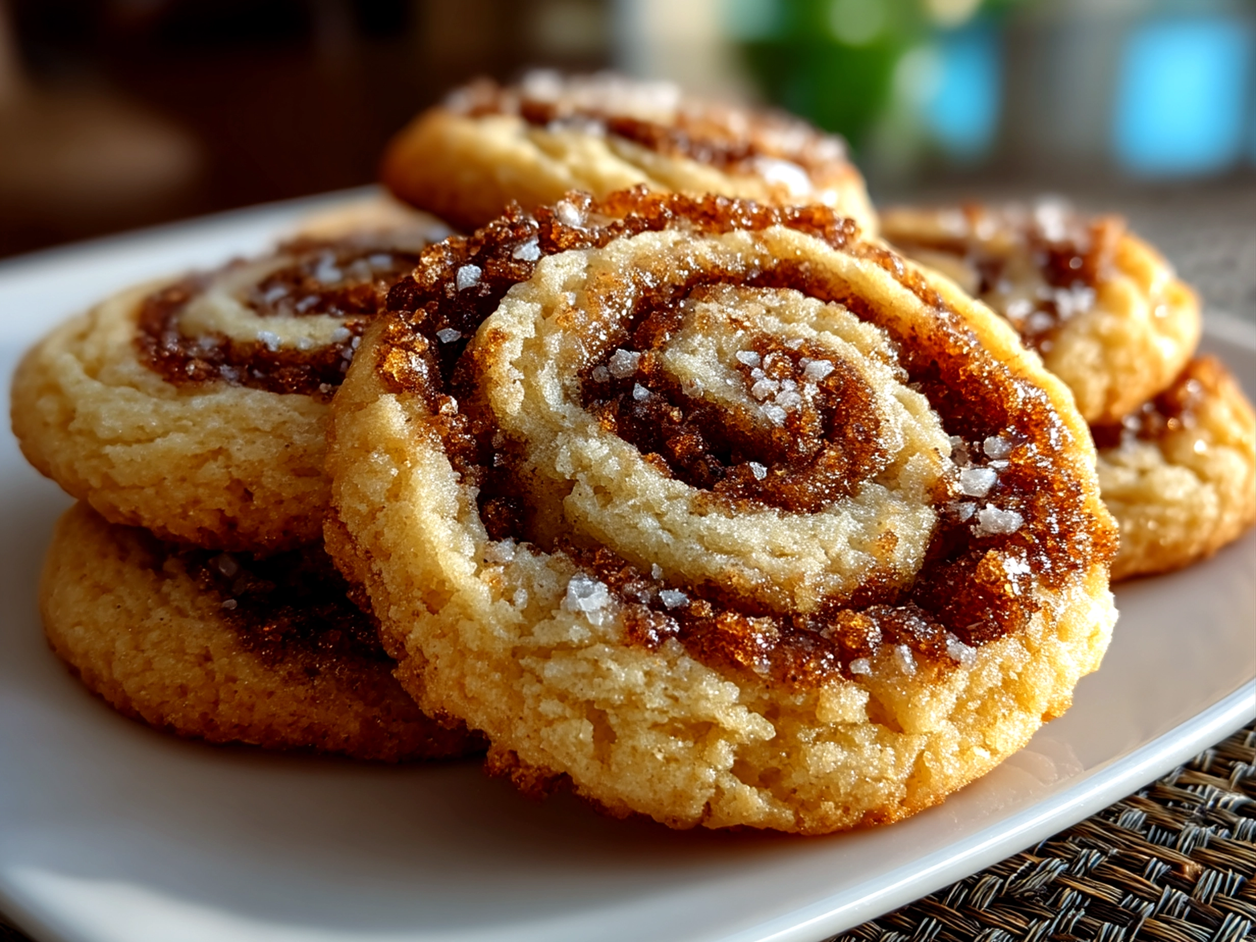 A plate filled with freshly baked Cinnamon-Swirled Cookies ready to serve