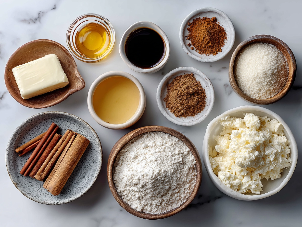 Ingredients for Cinnamon Roll Cheesecake Cookies laid out on a table