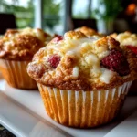 Close-up of freshly baked Strawberry White Chocolate Muffins