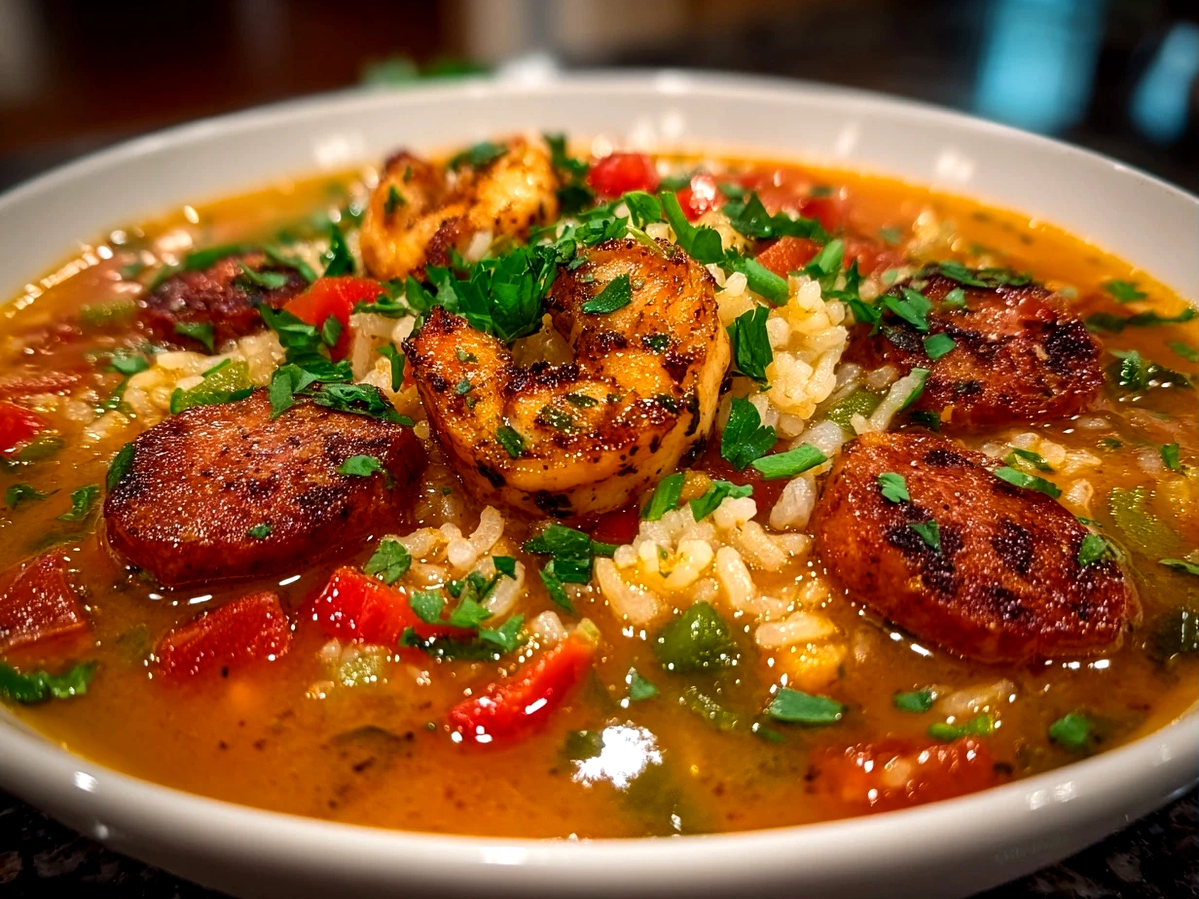 Comforting homemade spicy jambalaya soup