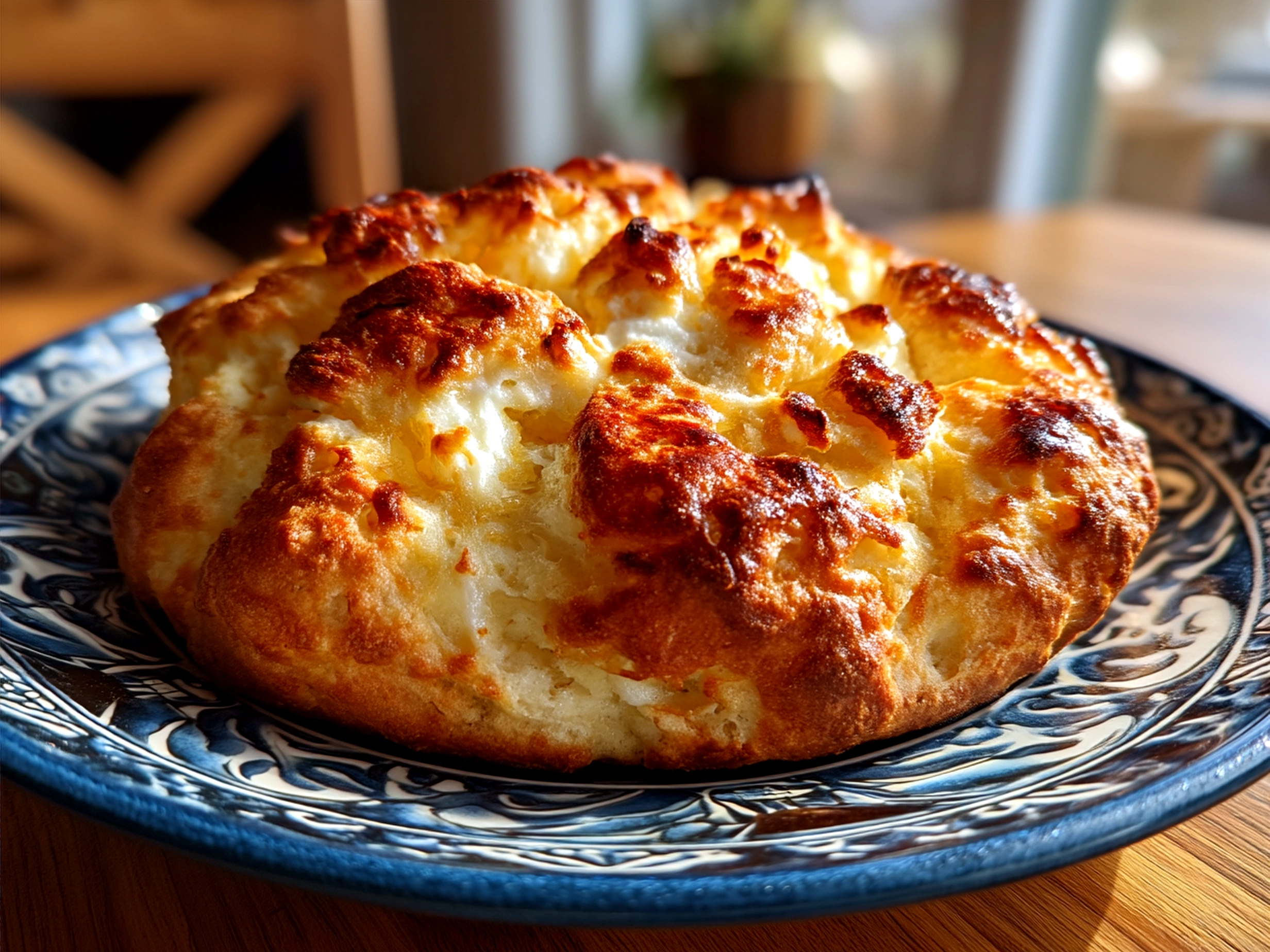 Serving suggestion of warm Cottage Cheese Cloud Bread topped with avocado and cherry tomatoes