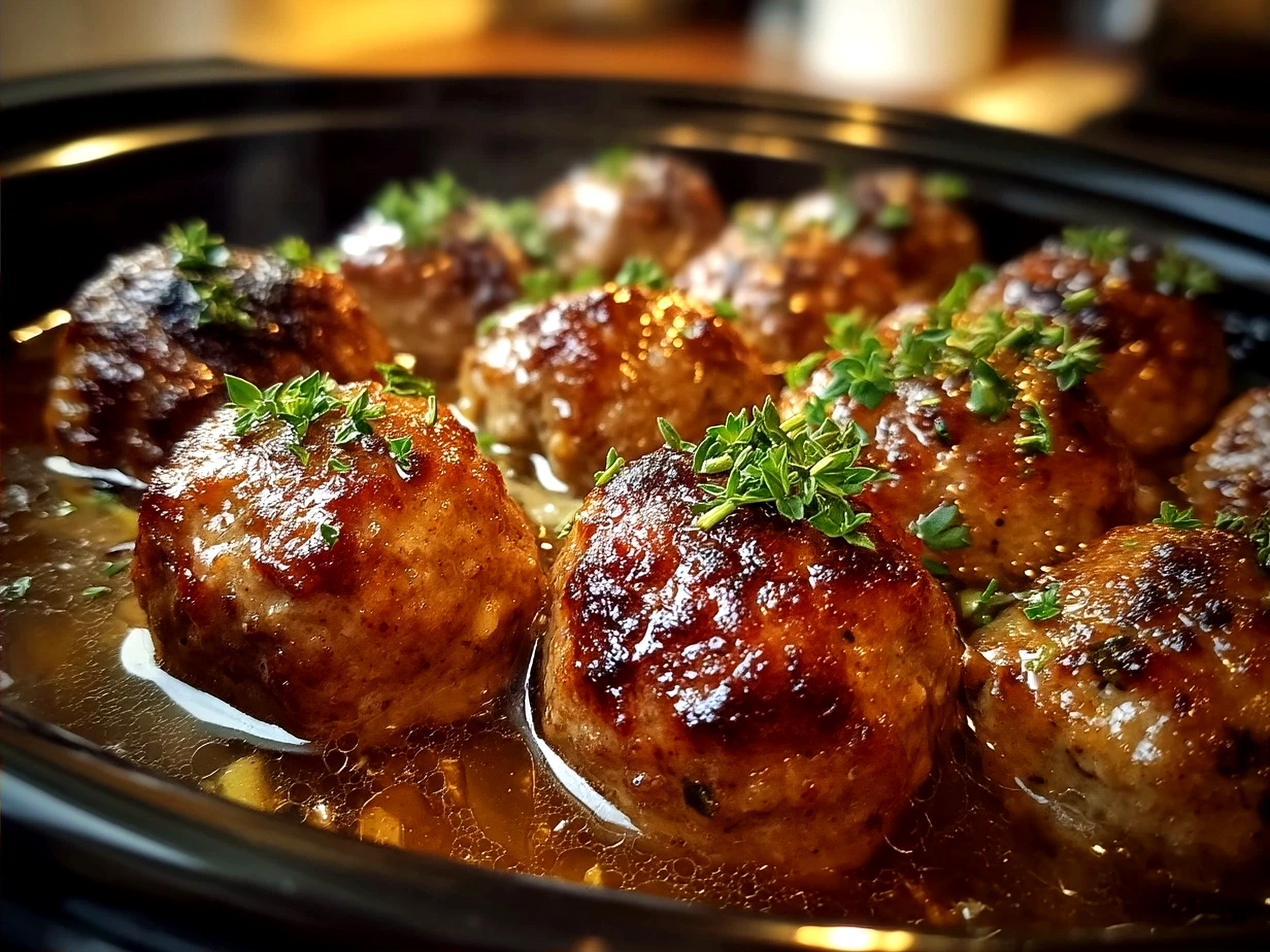 Served Crock Pot French Onion Meatballs over whole wheat noodles with vegetables