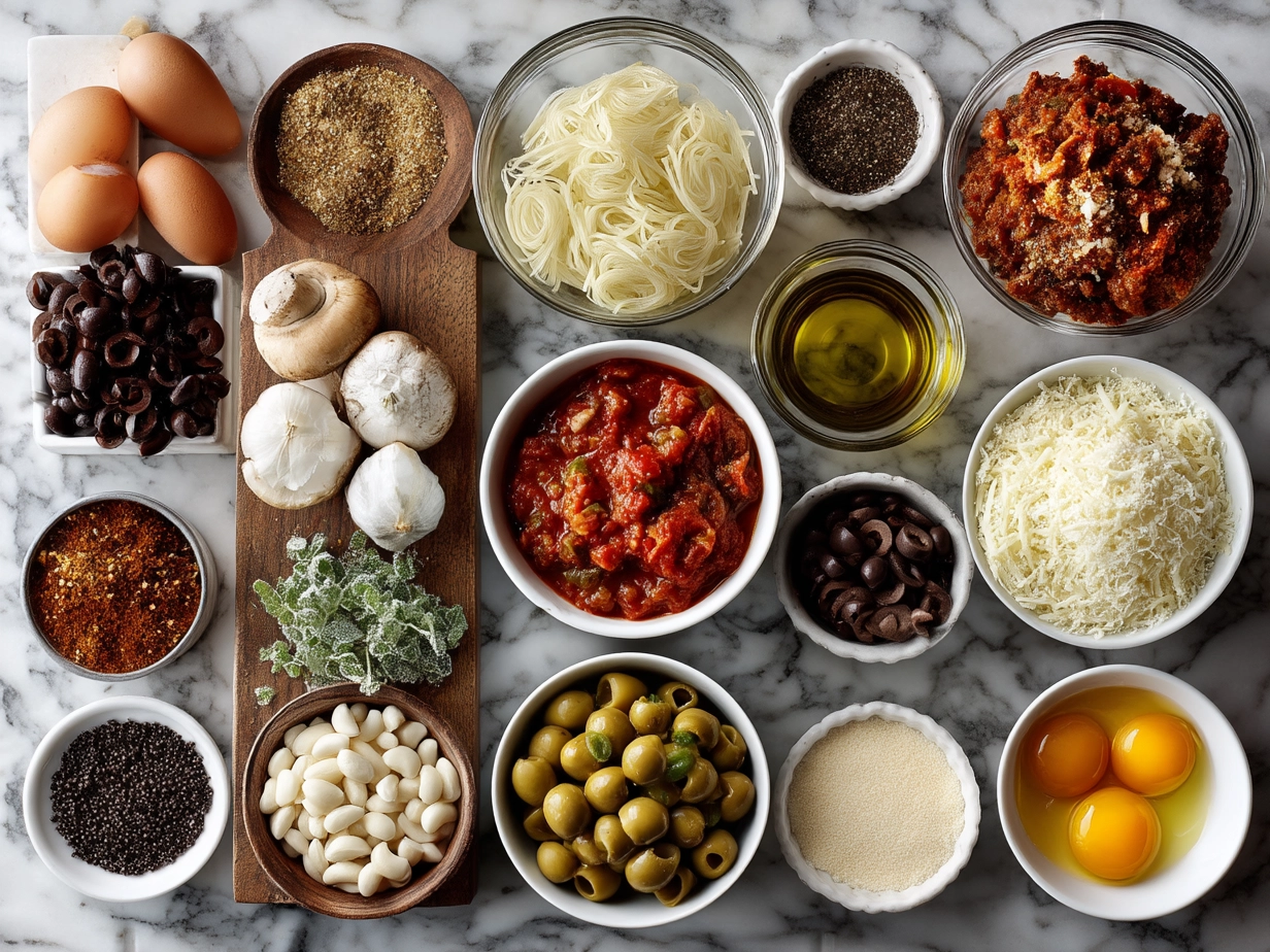 Ingredients for Crock Pot Pasta Fagioli in bowls and measuring spoons