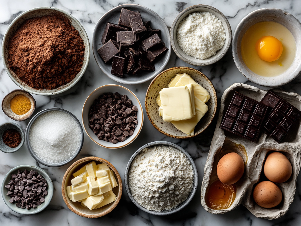 Double chocolate chip cookies ingredients laid out