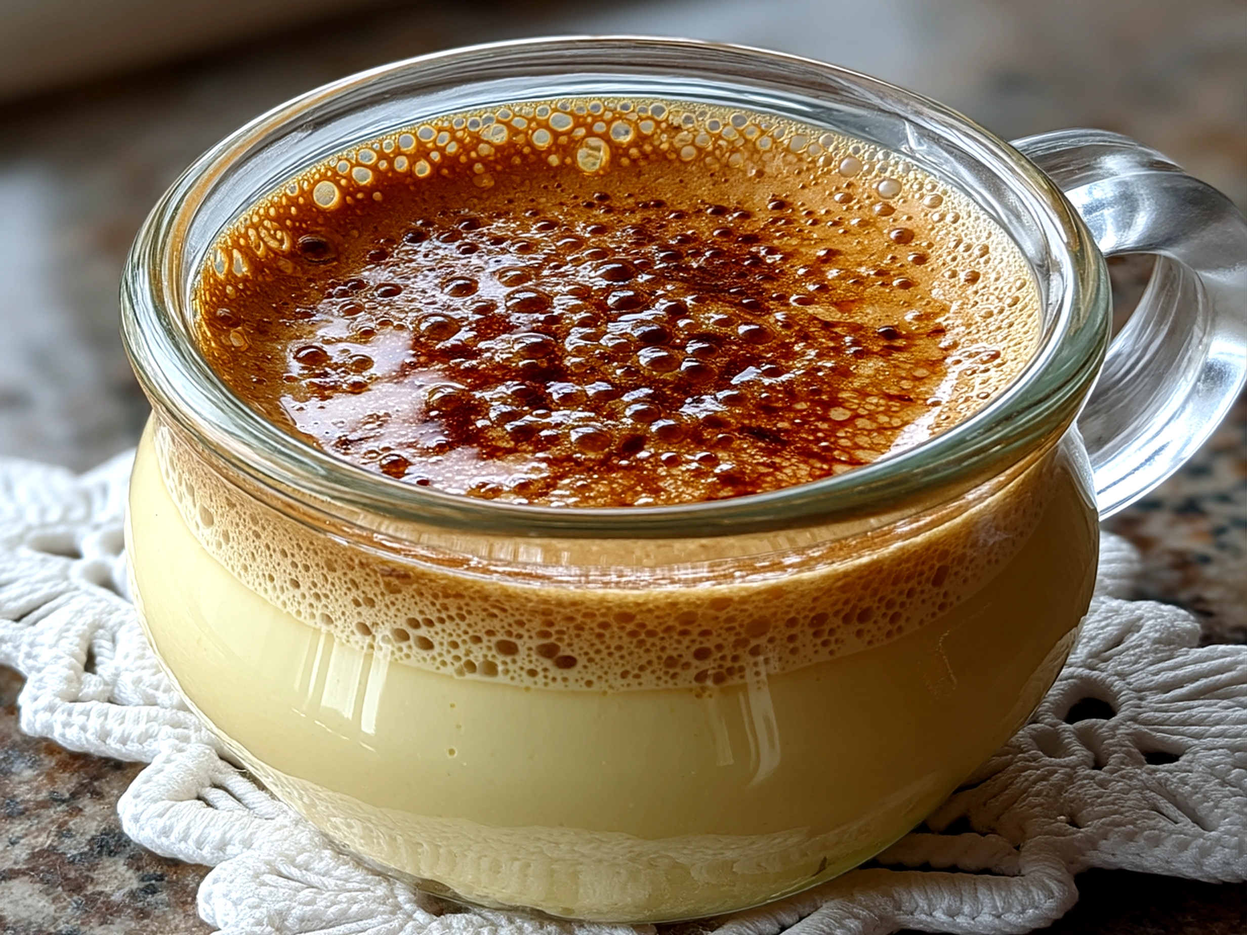 Close-up of finished creamy cottage cheese peanut butter mousse served in a bowl