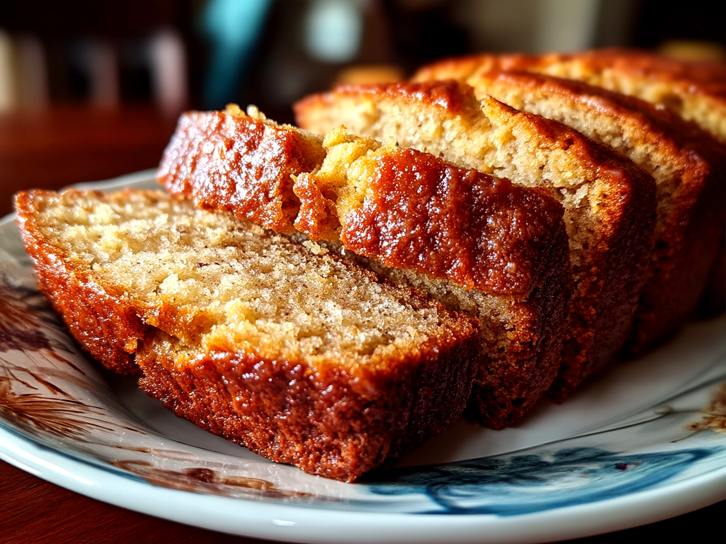 Slice of finished Snickerdoodle Banana Bread served on a plate