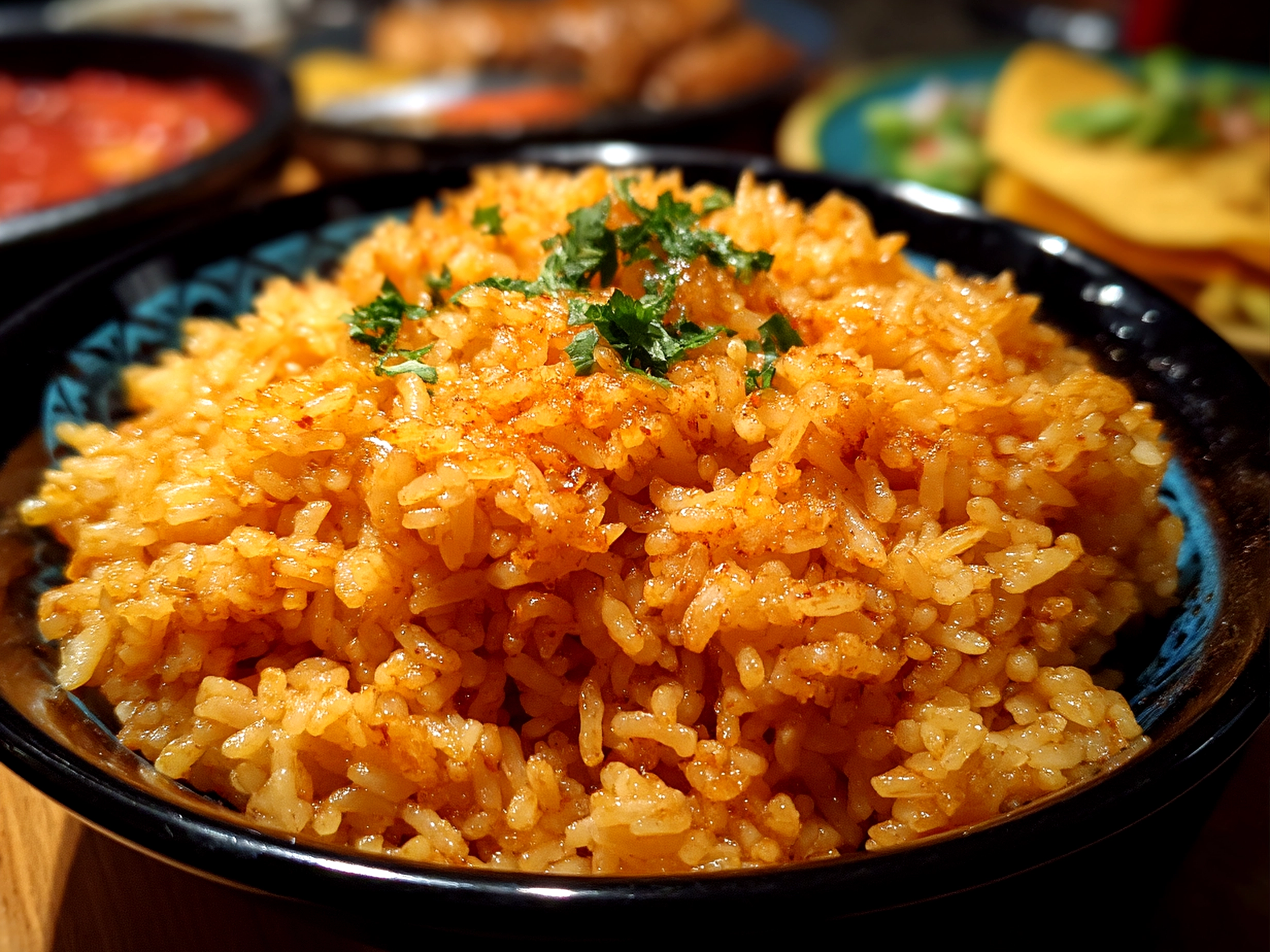 Finished Texas Roadhouse Seasoned Rice served as a side dish with grilled chicken
