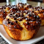 Freshly baked chocolate chip sourdough cruffins on white plate
