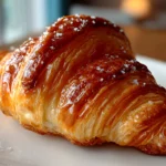 Freshly baked French Croissant on white plate