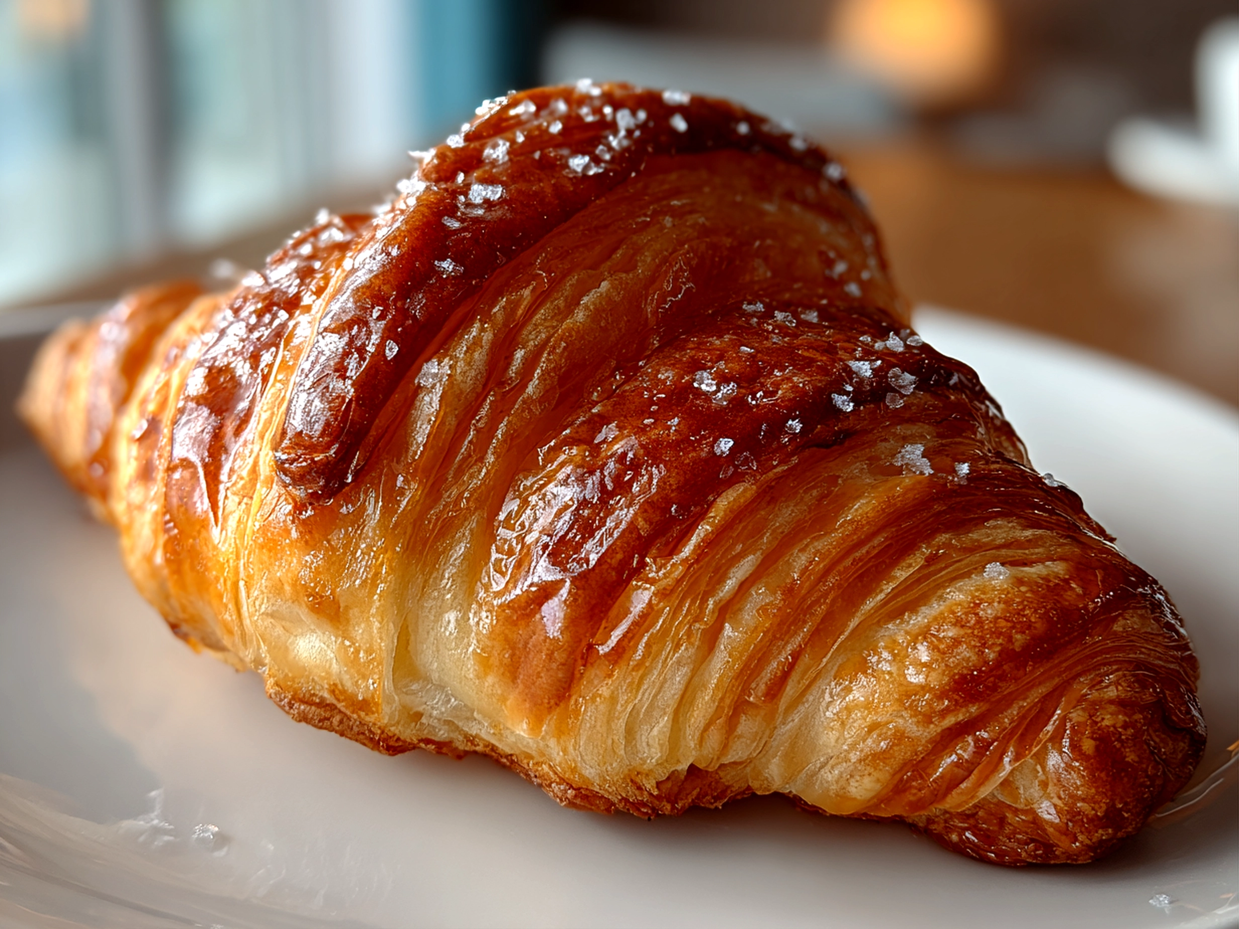 Freshly baked French Croissant on white plate