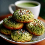 Freshly baked matcha latte cookies on white plate