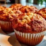 Freshly baked sourdough discard banana muffins on a clean counter
