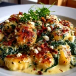 Freshly Cooked Creamy Gnocchi with Spinach and Feta