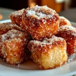 Freshly prepared Air Fryer Churro Bites on white plate