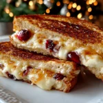 Freshly prepared apple and cranberry grilled cheese on white plate
