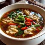 Freshly prepared Asian Wonton Soup with Fragrant Broth