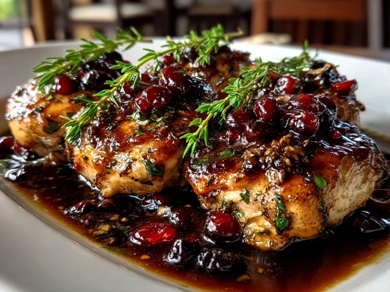 Freshly prepared Blueberry Thyme Chicken close-up