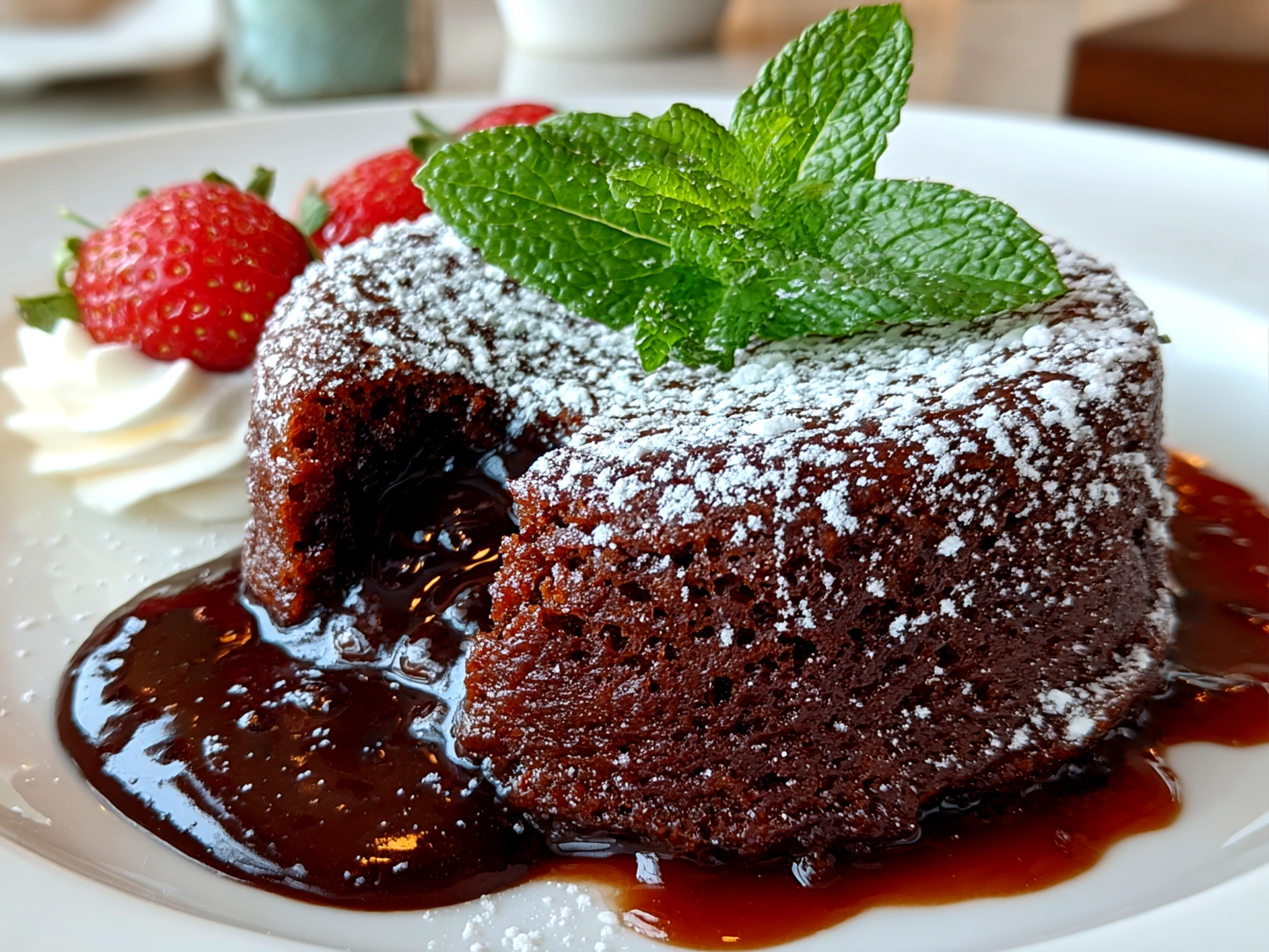Freshly prepared chocolate lava cake