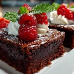 Freshly prepared Chocolate Mousse Brownies on white plate