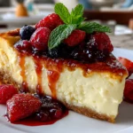 Freshly prepared Citrus Berry Burnt Cheesecake close-up