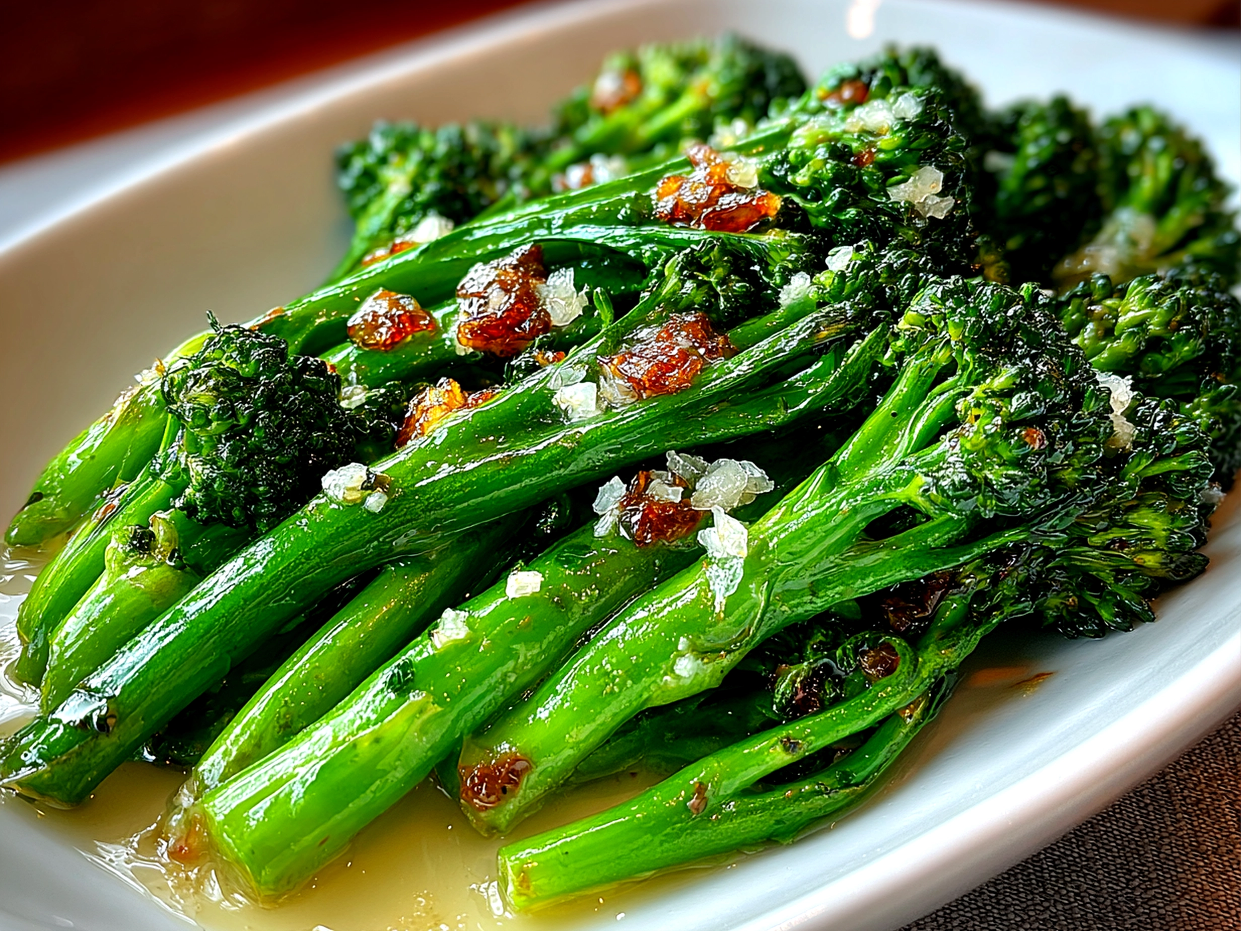 Freshly prepared Copycat Longhorn Broccoli on white plate