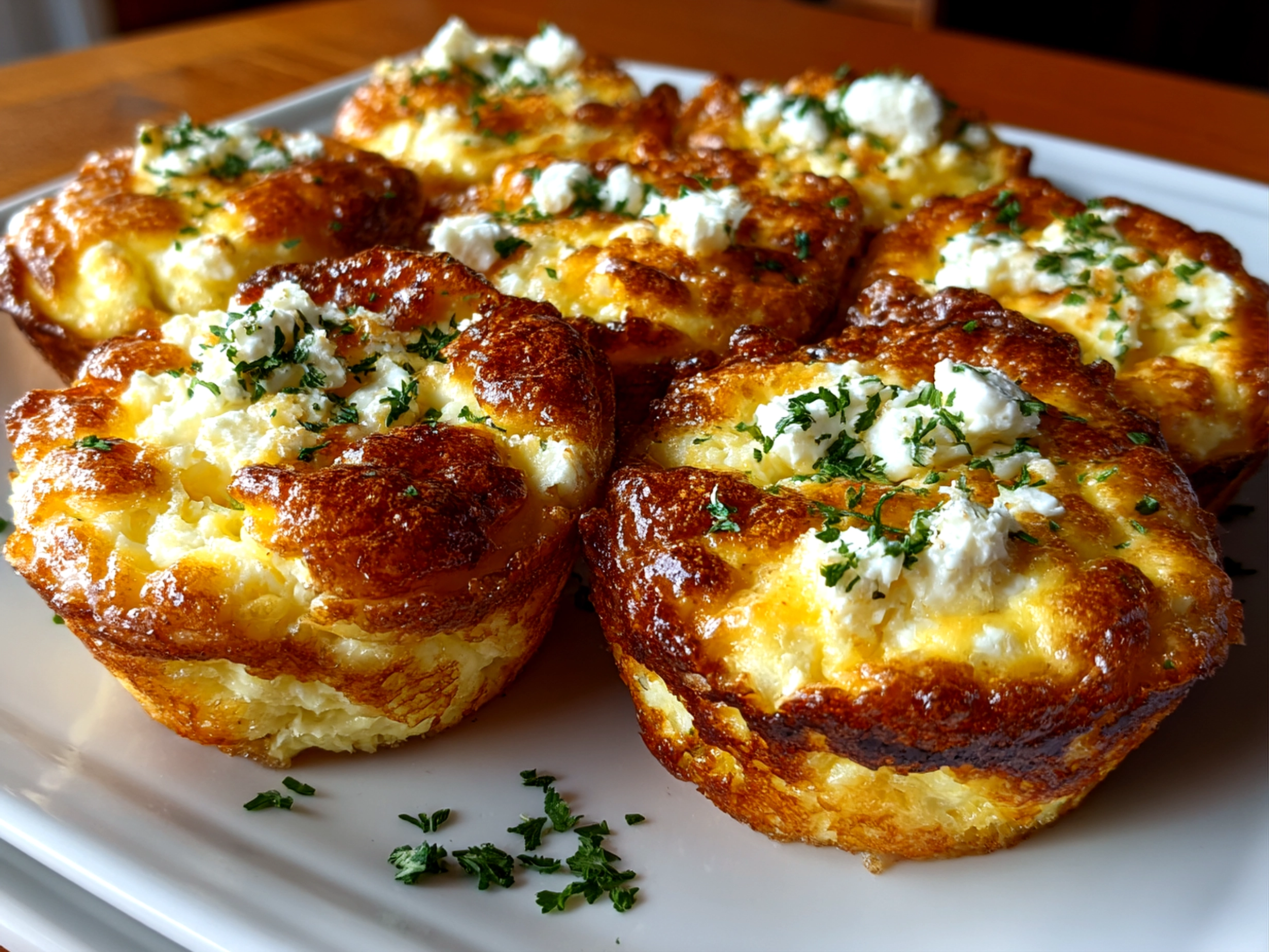 Freshly prepared Cottage Cheese Egg Bites on white plate