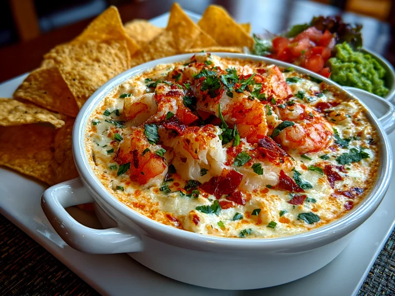 Freshly prepared Crab Shrimp Queso close-up