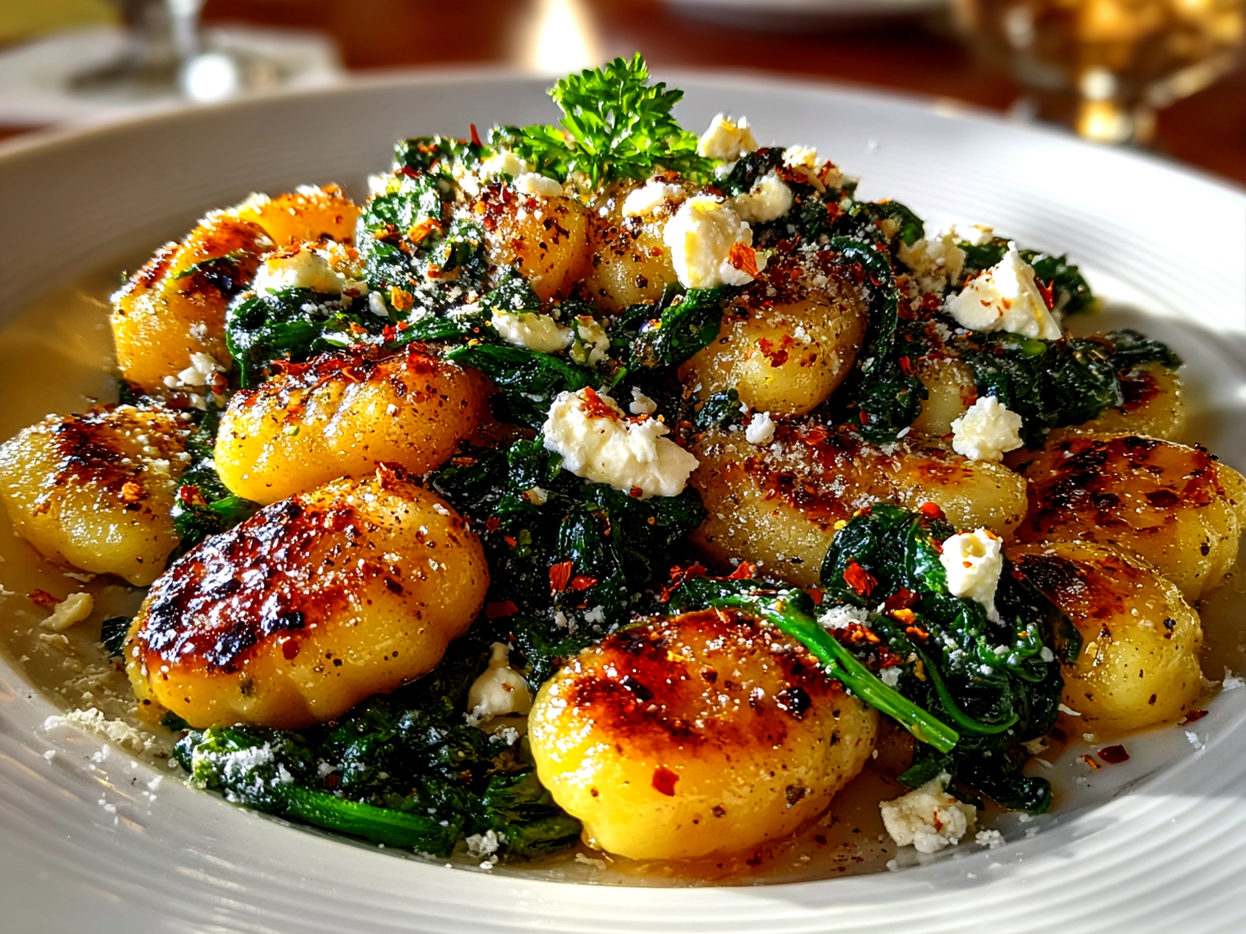 Freshly Prepared Gnocchi with Spinach and Feta
