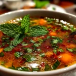 Freshly prepared Greek Healing Soup with herbs