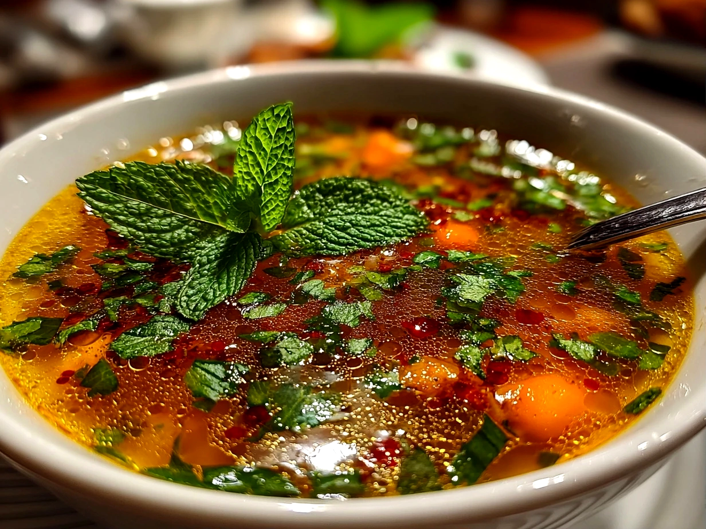 Freshly prepared Greek Healing Soup with herbs