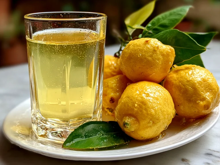 Freshly prepared limoncello served chilled