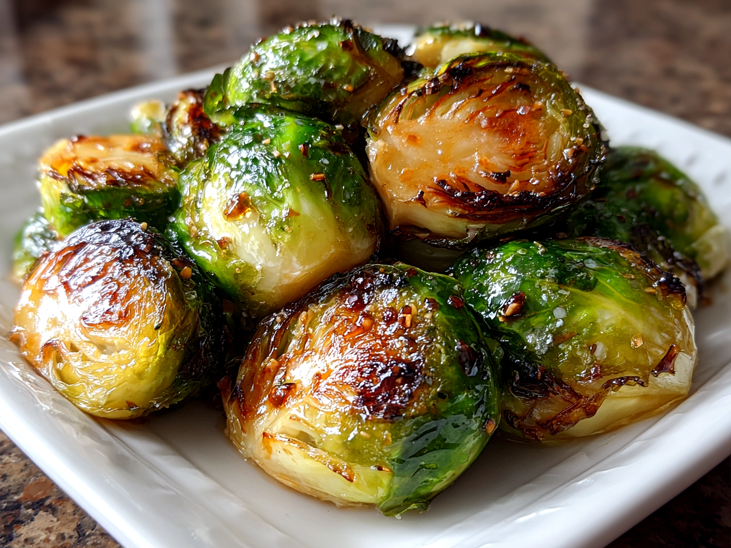 Freshly prepared Maple Balsamic Roasted Brussels Sprouts