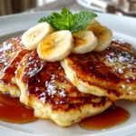 Freshly prepared sourdough banana pancakes on white plate