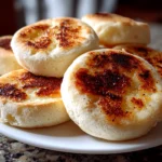 Freshly prepared sourdough discard English muffins on clean counter