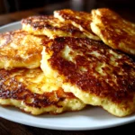 Freshly prepared sourdough discard pancakes on a white plate