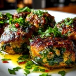 Freshly prepared Spinach Garlic Meatballs on white plate