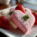 Freshly prepared Valentine Strawberry Cookies on white plate