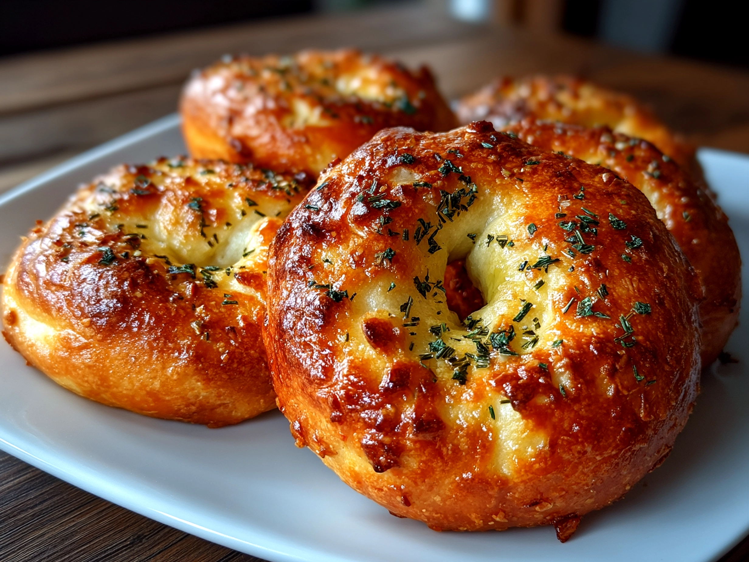 A plate of freshly baked Greek Yogurt Bagels ready to serve