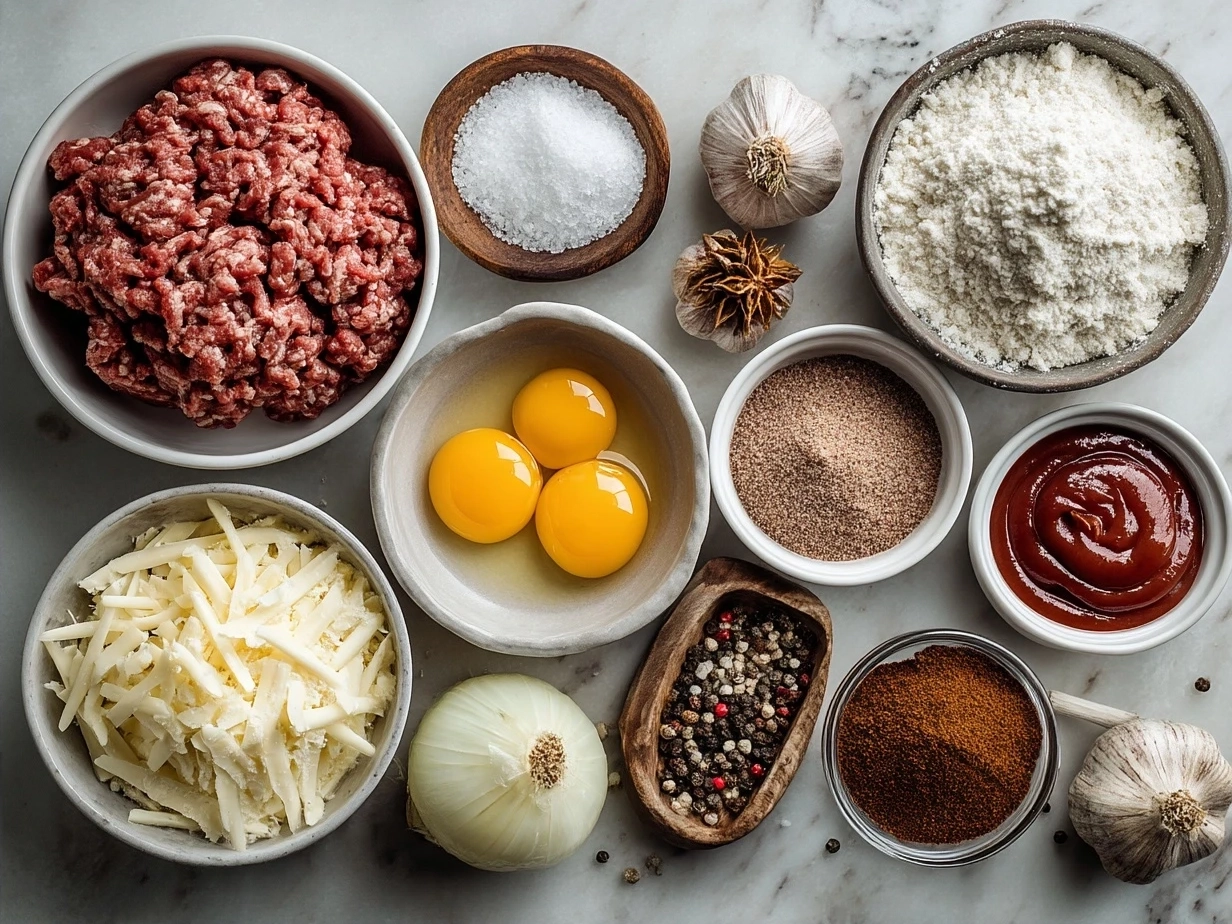 Ingredients for Hobo Casserole Ground Beef laid out on a kitchen counter