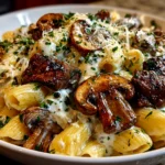 Home cook, taken with iPhone 15 Pro Max. Close-up slight angle of homemade creamy beef pasta on white plate. Mouthwatering --ar 4:3 --style raw --s 245