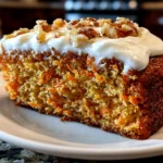 Home-cook, taken with iPhone 15 Pro. Close-up slight angle of freshly prepared carrot cake on white plate. Mouthwatering --ar 4:3 --style raw --s 230