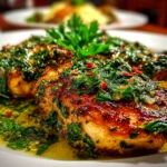 Home-cooked Spinach Garlic Chicken on white plate