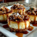 Homemade apple crisp mini cheesecakes close-up