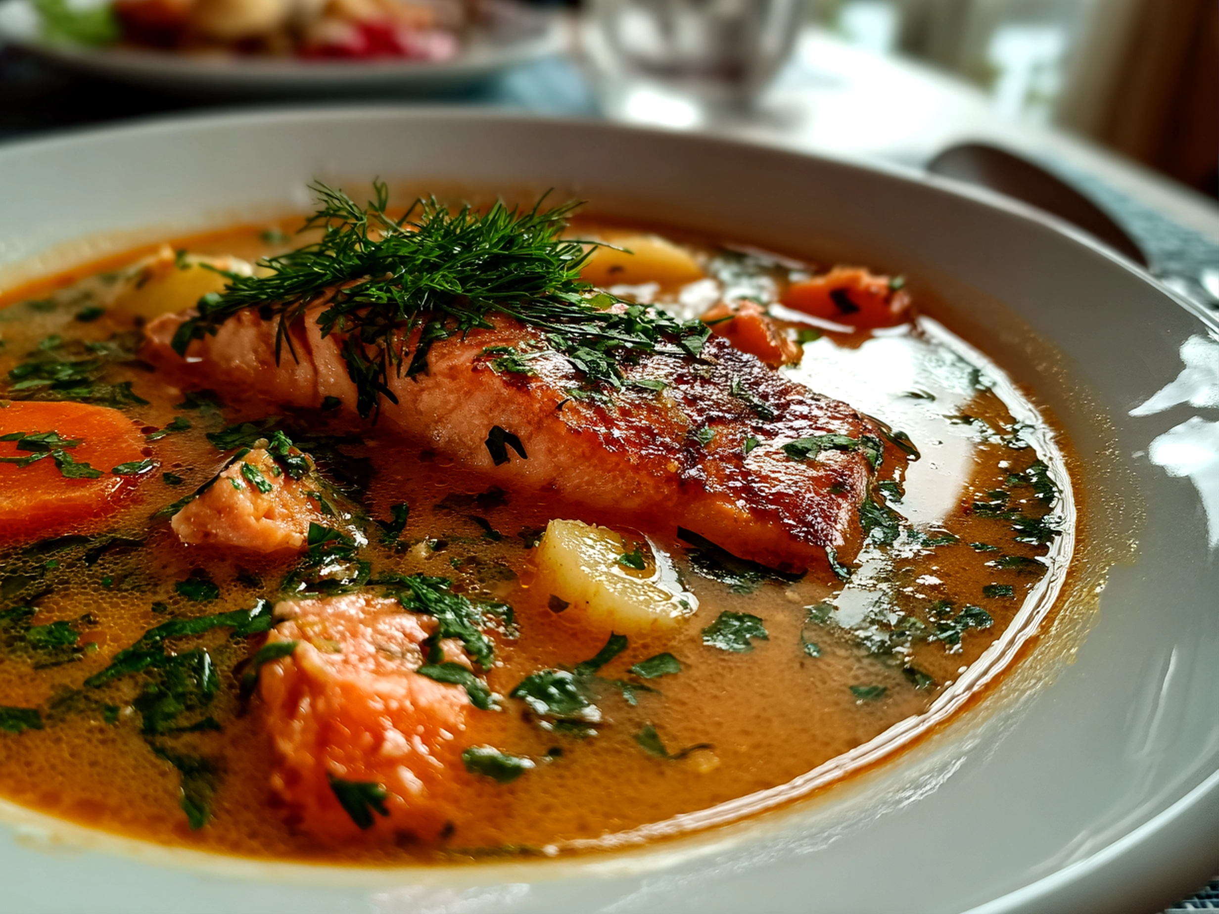 Homemade Finnish Salmon Soup Close-up