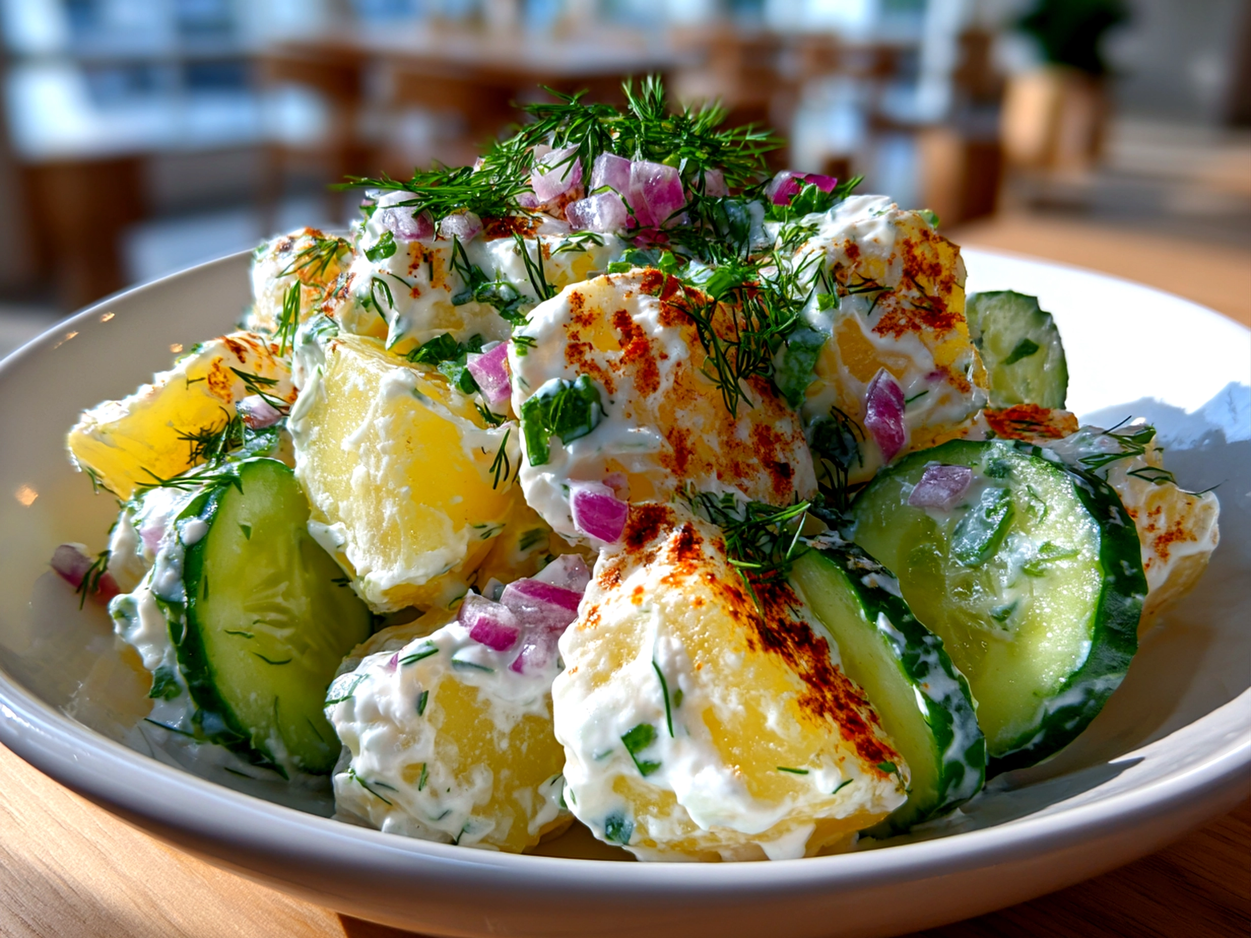 Homemade Greek Yogurt Potato Salad with Cucumbers