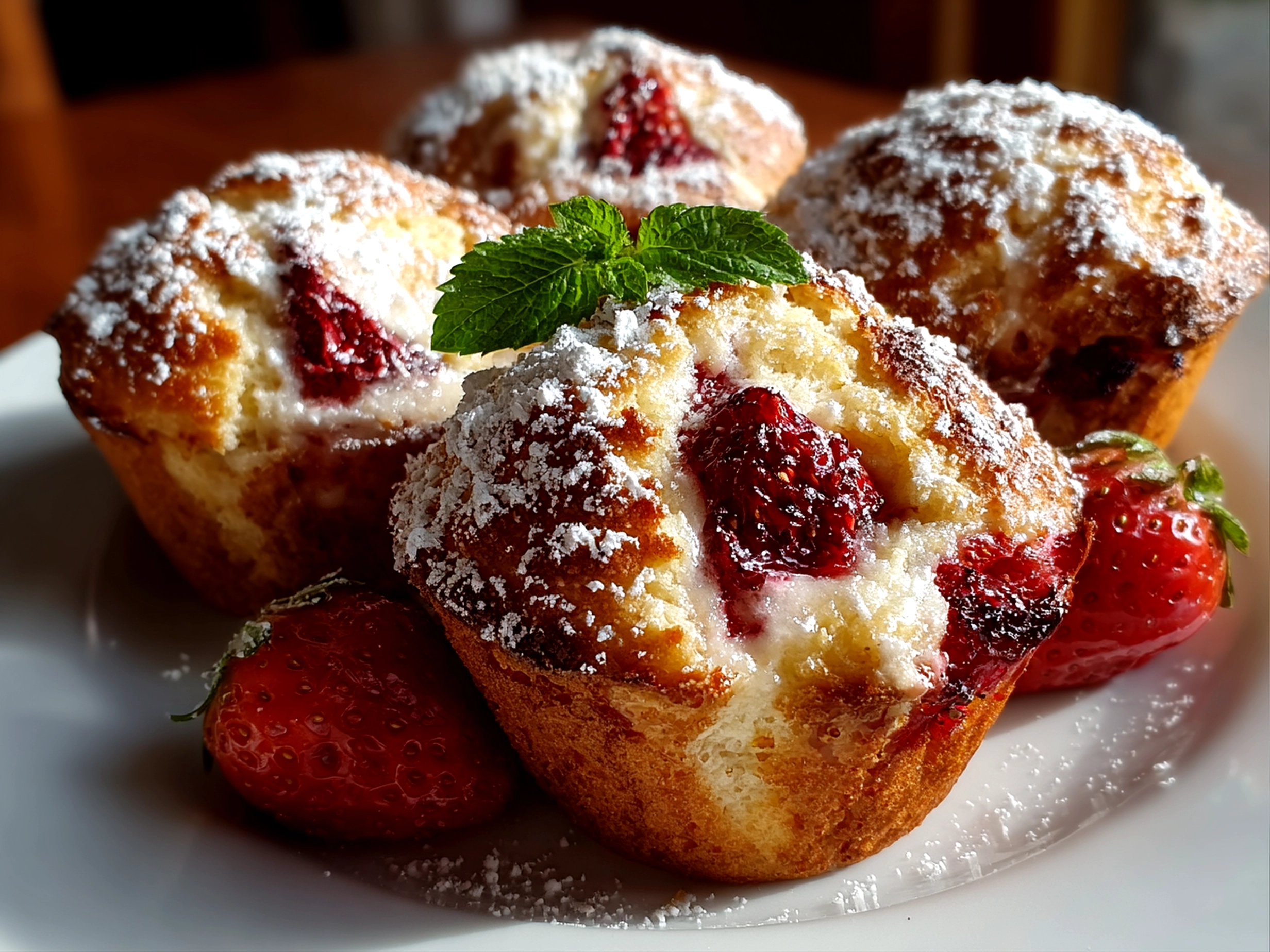 Homemade Strawberry Ricotta Muffins Close-up
