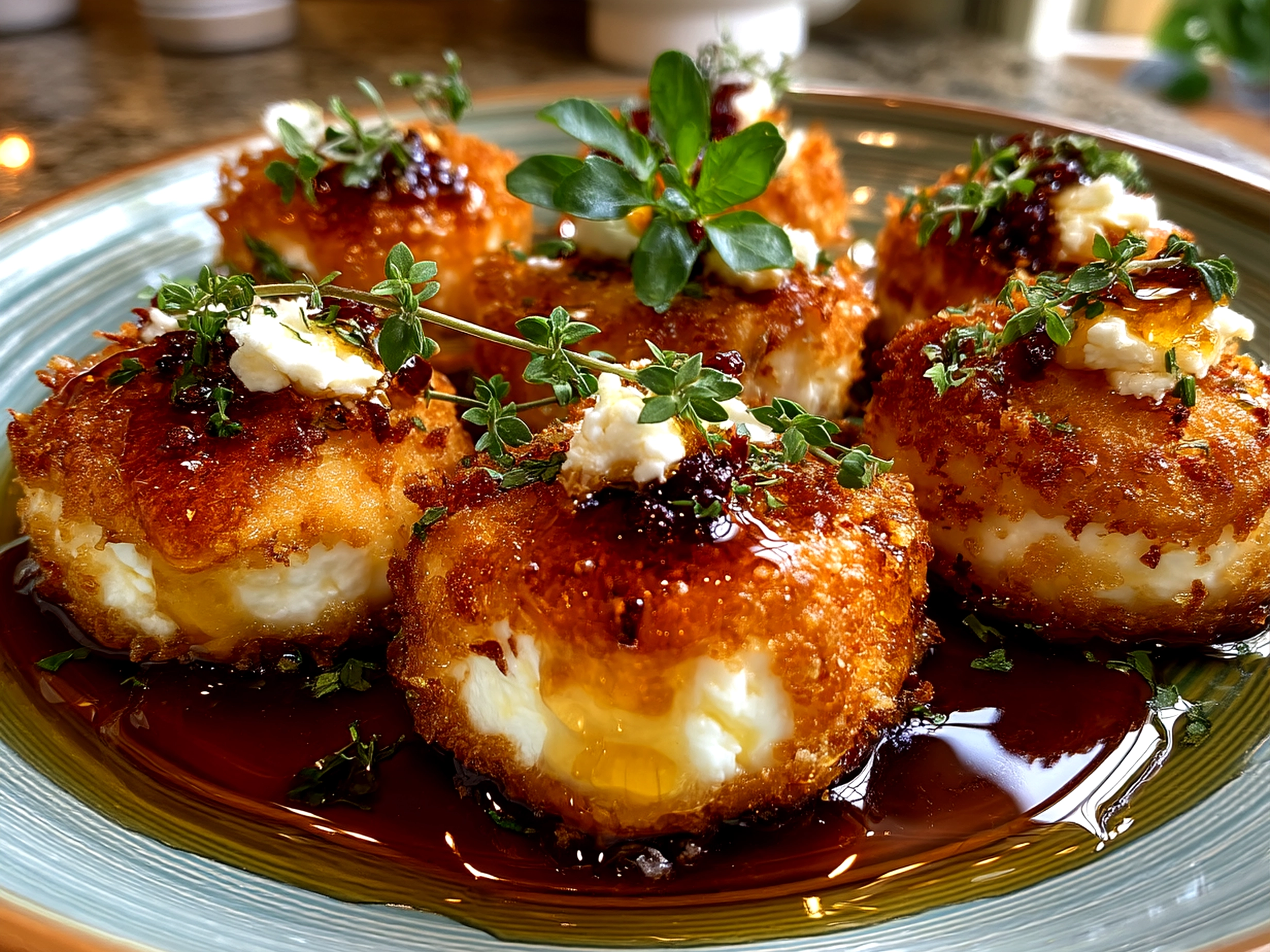 Delicious Honey-Drizzled Goat Cheese Bites ready to serve on a platter