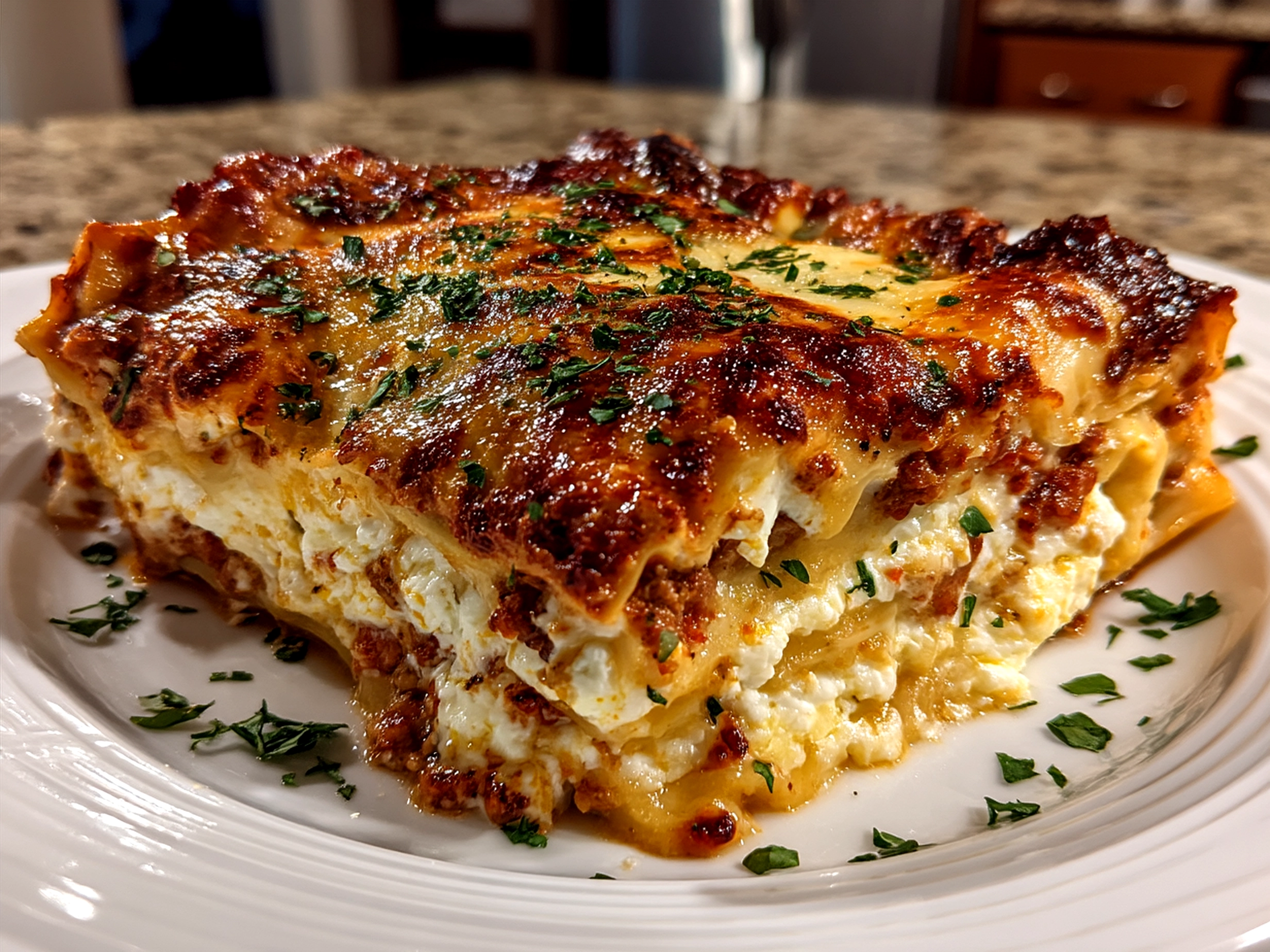 Serving Lasagna with Ricotta Cheese
